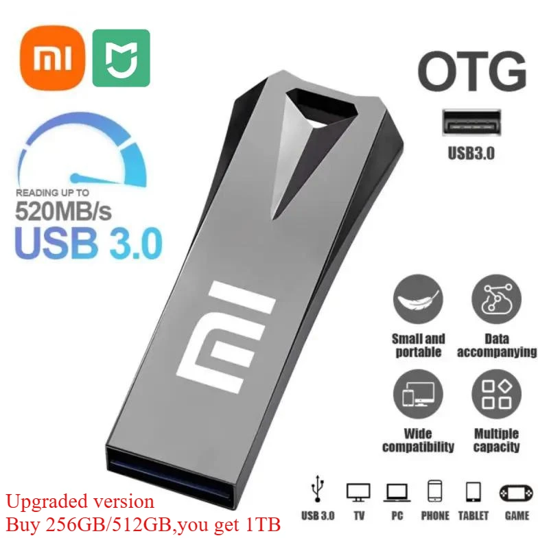 XIAOMI Mijia Pen Drive USB 3.0 Flash Disk Key Usb 2TB 1TB Usb Memory Flash Memory Card Creative Gifts For Laptop