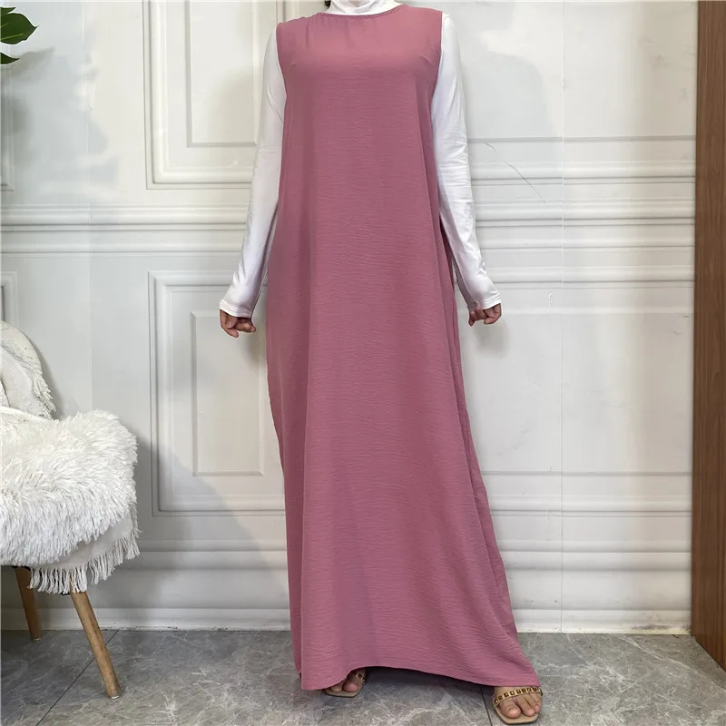 Casual and Fashionable Muslim Suit Abaya Sleeveless Dress with Flap Pocket Pantss for Women Cardigan 1956 Women's plain robes