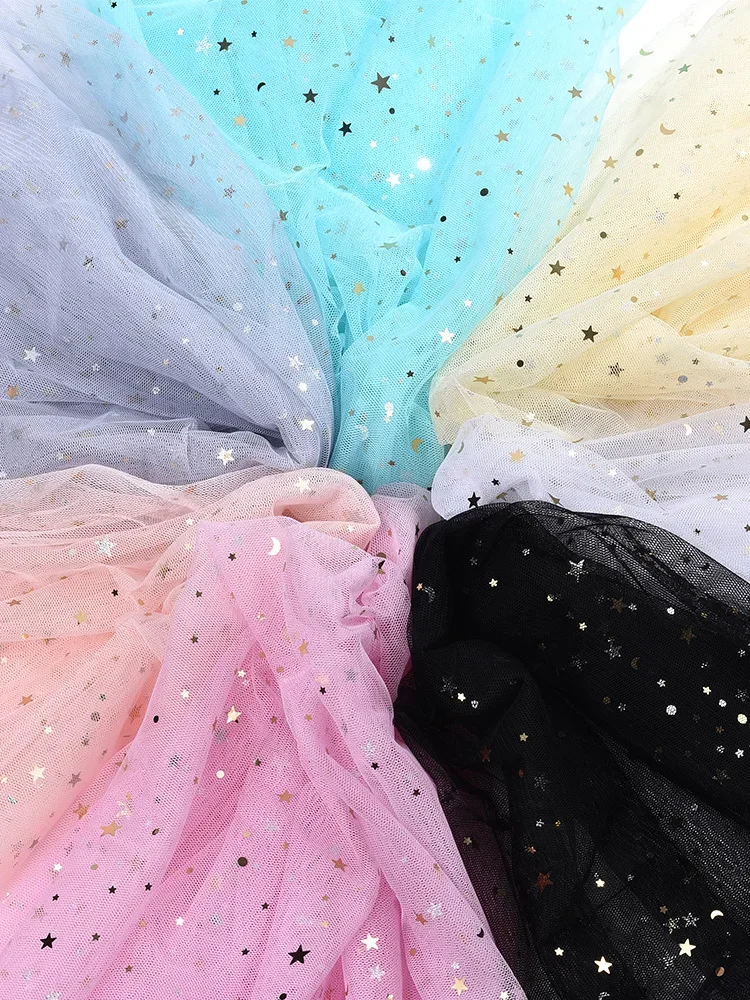 1Meter Stars Gauze Fabric Material Starry Veil Photo Pink Background Cloth Lace Sequined Gauze