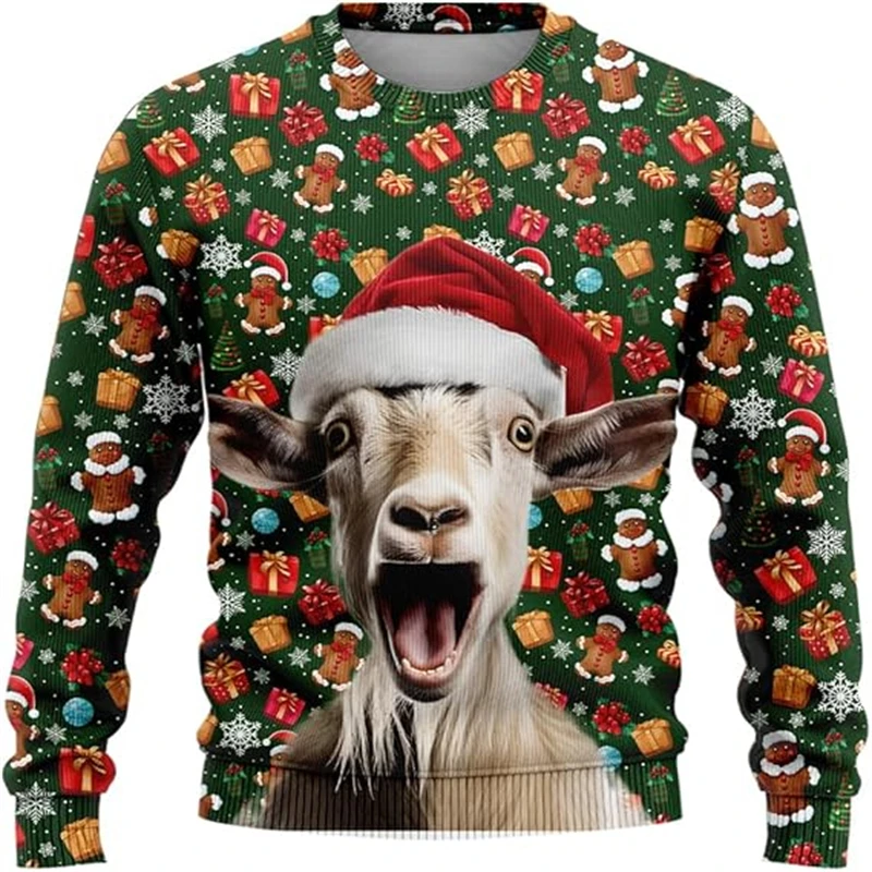 Feminino Animal Engraçado Cabra Gráfico Feio Suéter de Natal, Pet Gato e Cachorro Moletons, Pulôveres de Natal, Tops Meninos, Roupas da Moda,