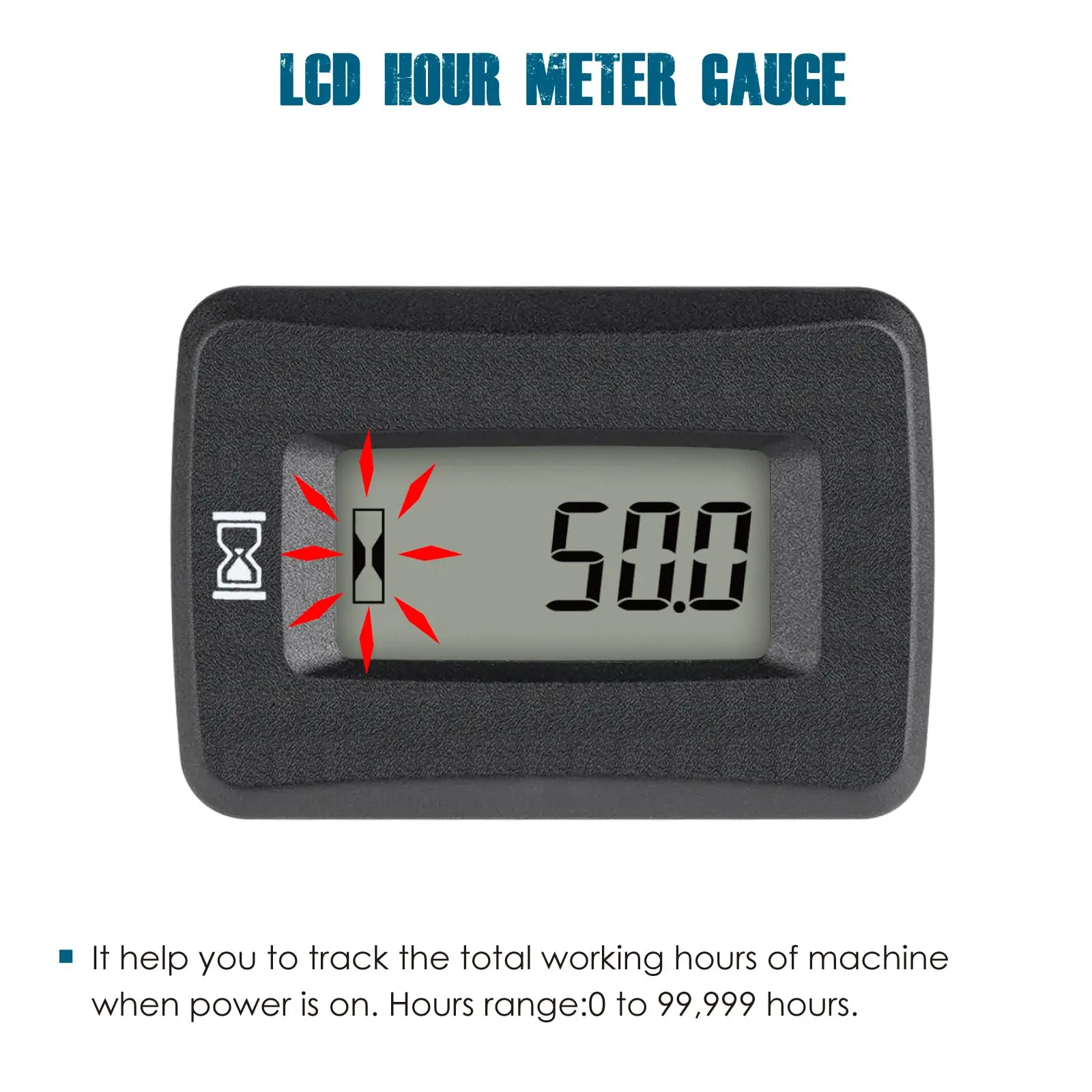Digital LCD Hour Meter, AC/DC 5V to 277V,Maintenance Total Running Hours,Data Storage,Waterproof Design for Lawn Mower Generator