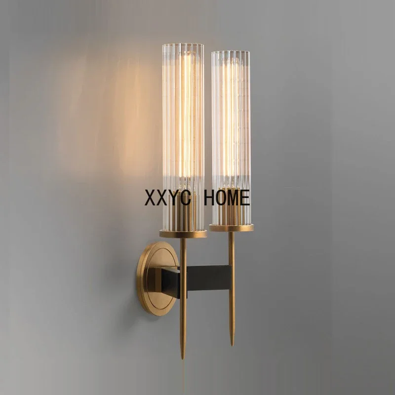 American-Style Copper Wall Lamp Bedroom Bedside TV Wall Aisle B & B High-End Entry Lux Glass Small Wall Lamp