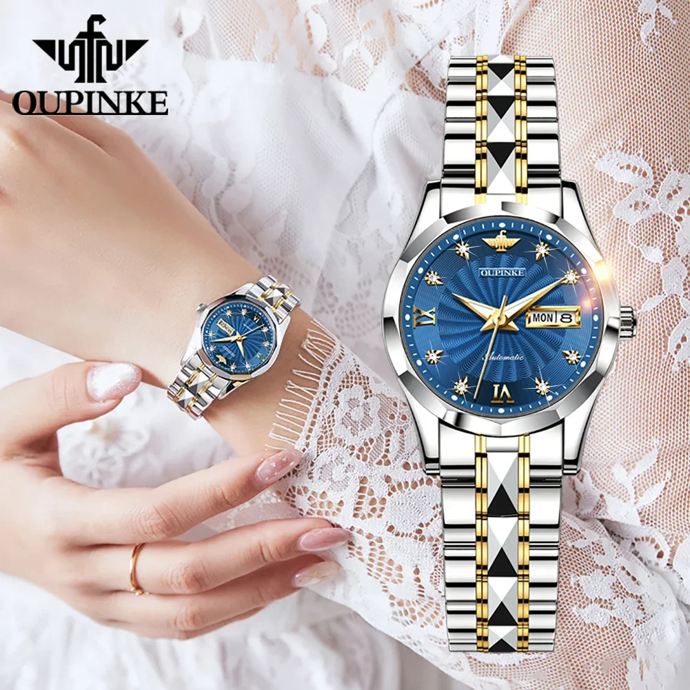 OUPINKE 3169 Mechanical Watches for Women Wristwatches Luxury Waterproof Automatic Watch Date Week Display reloj para mujer