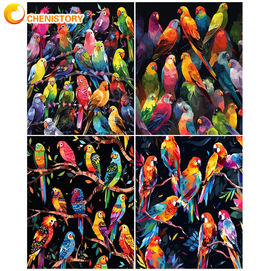 

PhotoCustom DIY Painting By Numbers On Canvas Animal Colorful Birds Drawing Craft Kits For Adults Coloring By Number Home Decor