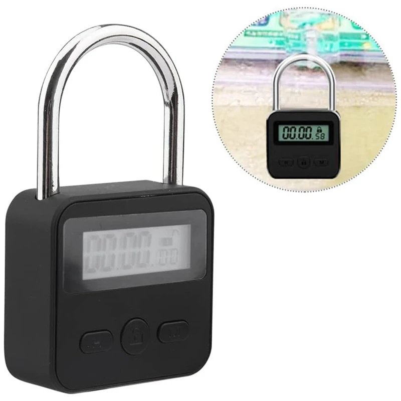 Metal Timer Lock Black Alloy 99 Hours Max Timing USB Rechargeable LCD Display Multi-Function Electronic Timer Lock