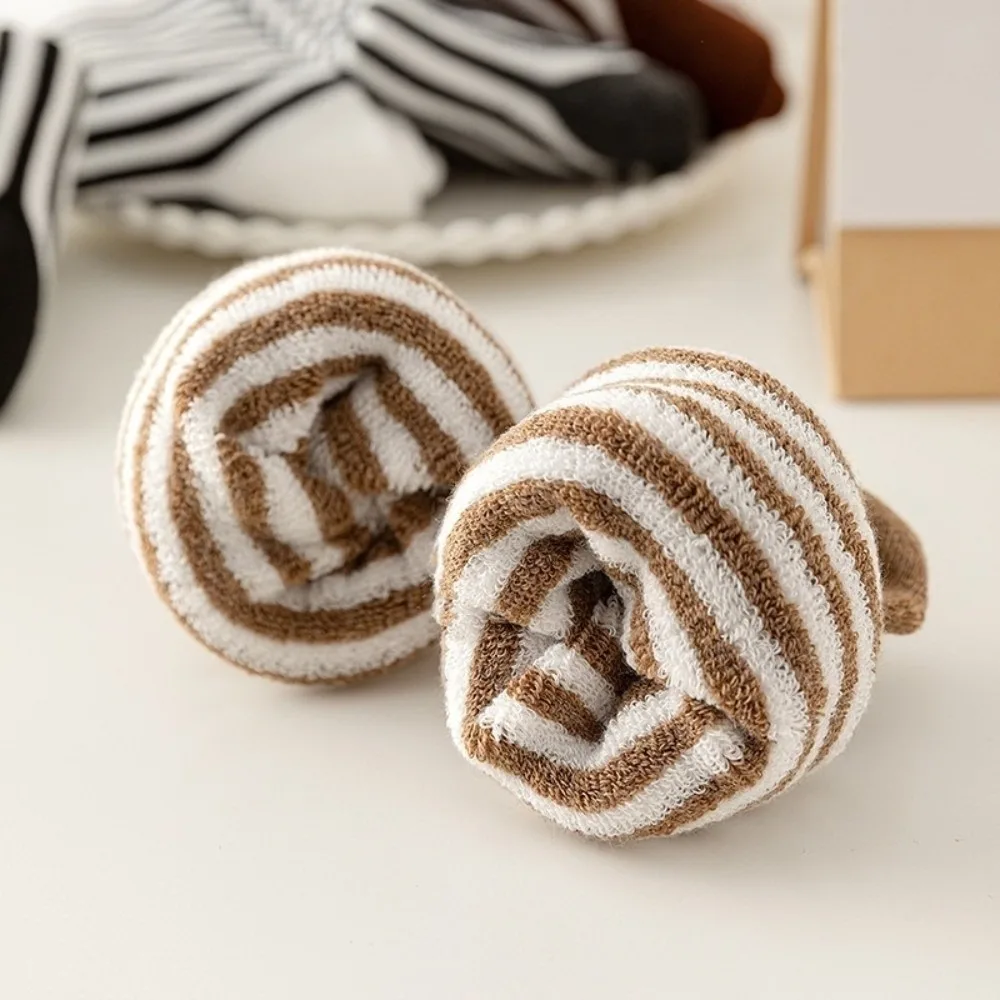 Thermal Fleece Lined Thick Crew Socks Striped Pattern Soft Cozy Texture Winter Warm Socks Maternity Design Cold Weather Ready
