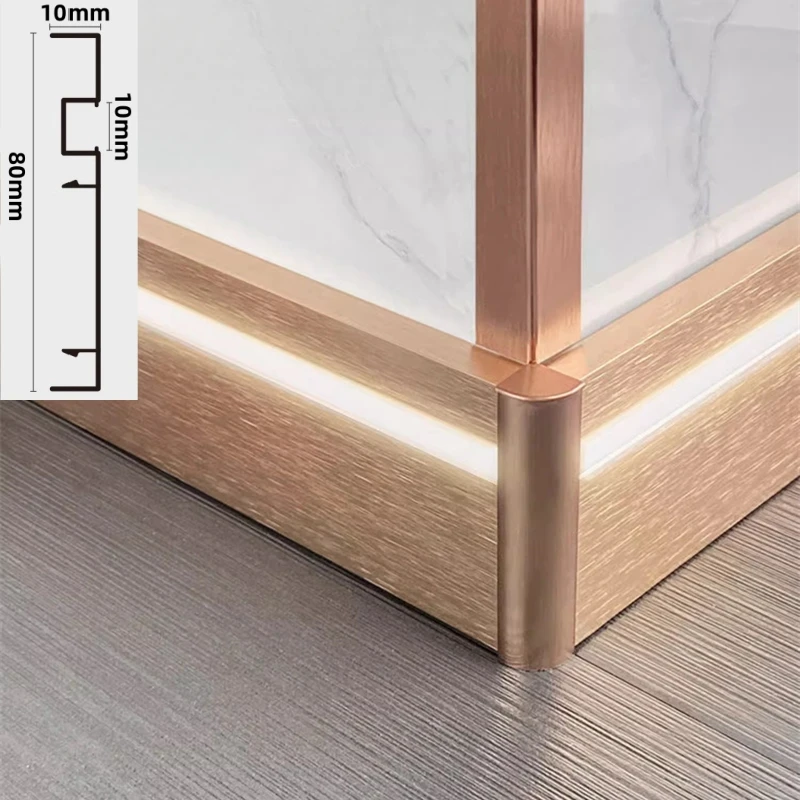 Brushed Gold/Black LED Skirting Line Aluminum Profiles Conner Baseboard Channel Diffuser Stair Floor Wall Decor Bar Strip Lights