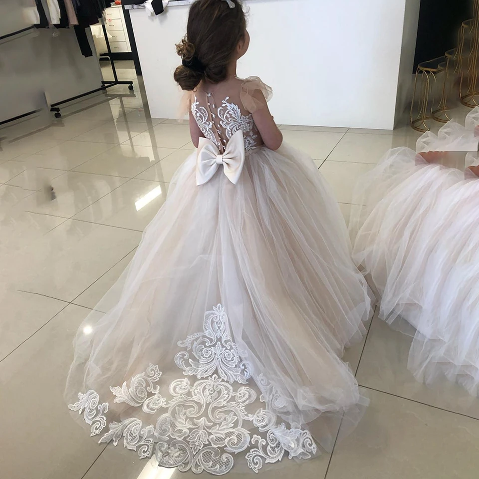 2022 Flower Girl Dress Children Bridemaid Wedding Dresses For Kids Tulle Appliques Gowns First Communion Girls Party Dresses