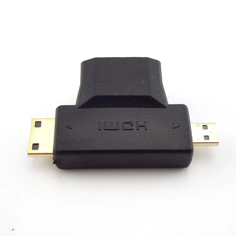 2 In 1 Connector Micro HDMI-compatible Male + Mini Male To 1.4 Standard Female Extender Cable Adapter Converter For HDTV 1080P