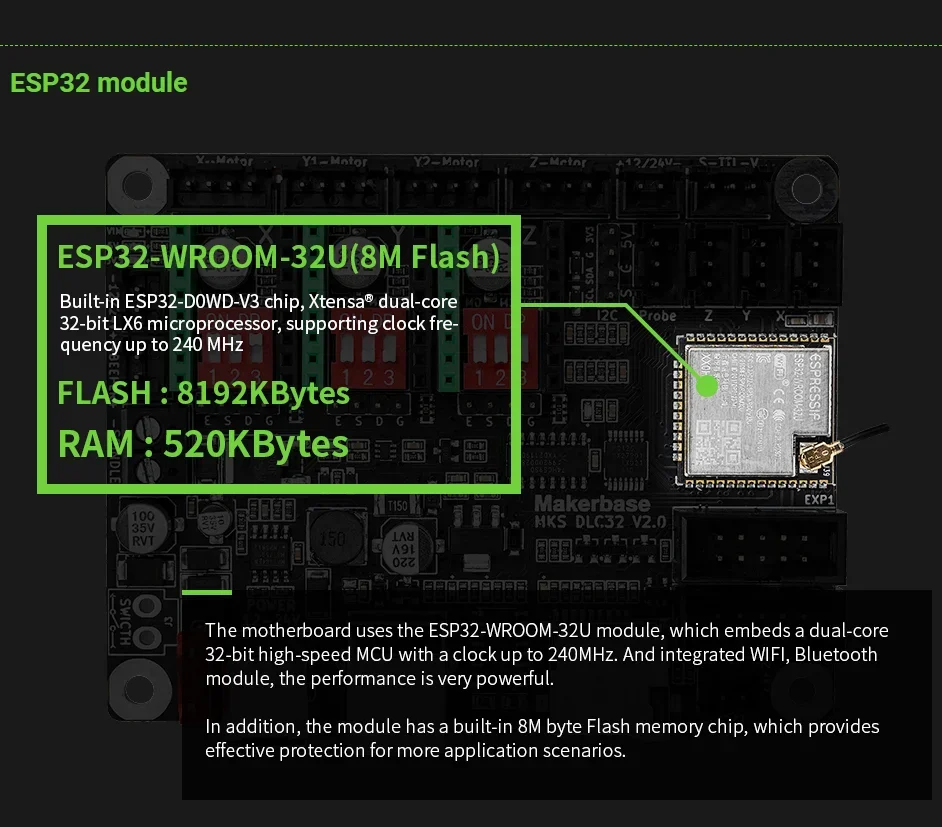 MKS DLC32V2.1 Offline-Controller-Board 32-Bit ESP32WiFi GRBL Motherboard Geeignet für Lasergravurmaschine TS35 Touchscreen – Detail 5