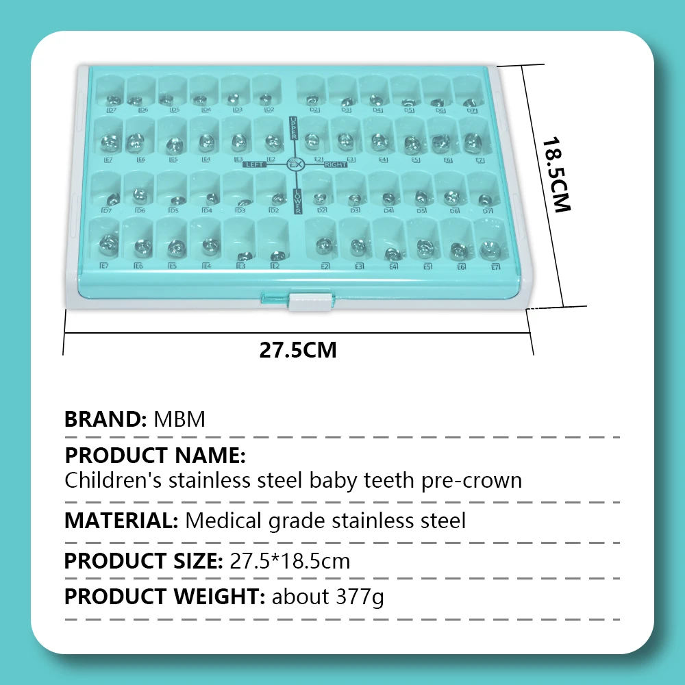 MBM 48 Stück Backenzahnkrone aus Edelstahl für Kinder, vorgeformte Metallkrone für Milchzähne, pädiatrische Zahnheilkunde