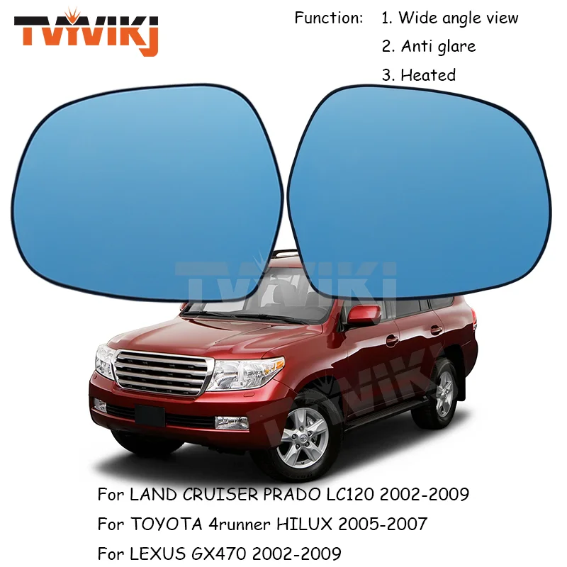 

1 pair Side Rearview Mirror Blue Glass Lens For Toyota LAND CRUISER PRADO LC120 GX470 2002-2009 4runner Wide angle anti glare