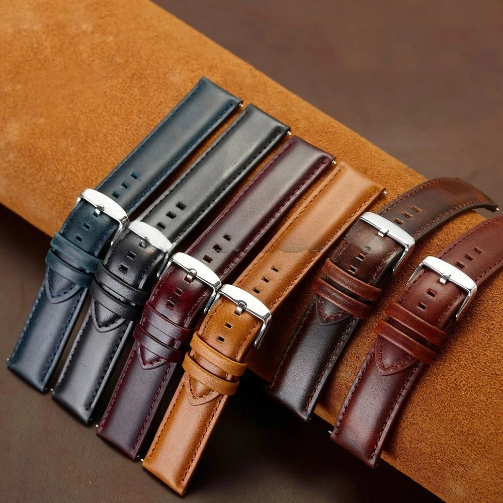 الذهب دبوس مشبك العالمي خمر جلد البقر حزام ساعة اليد البني رئيس طبقة جلد البقر حزام الساعات اكسسوارات 18/20/ 22/ 24/26 مللي متر 2026