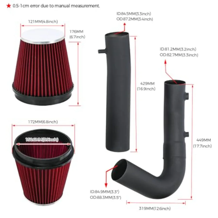 Cold Air Intake Kit with High-Performance Filter and Heat Shield Designed for Enhanced Engine Performance in 2011-2023 Do