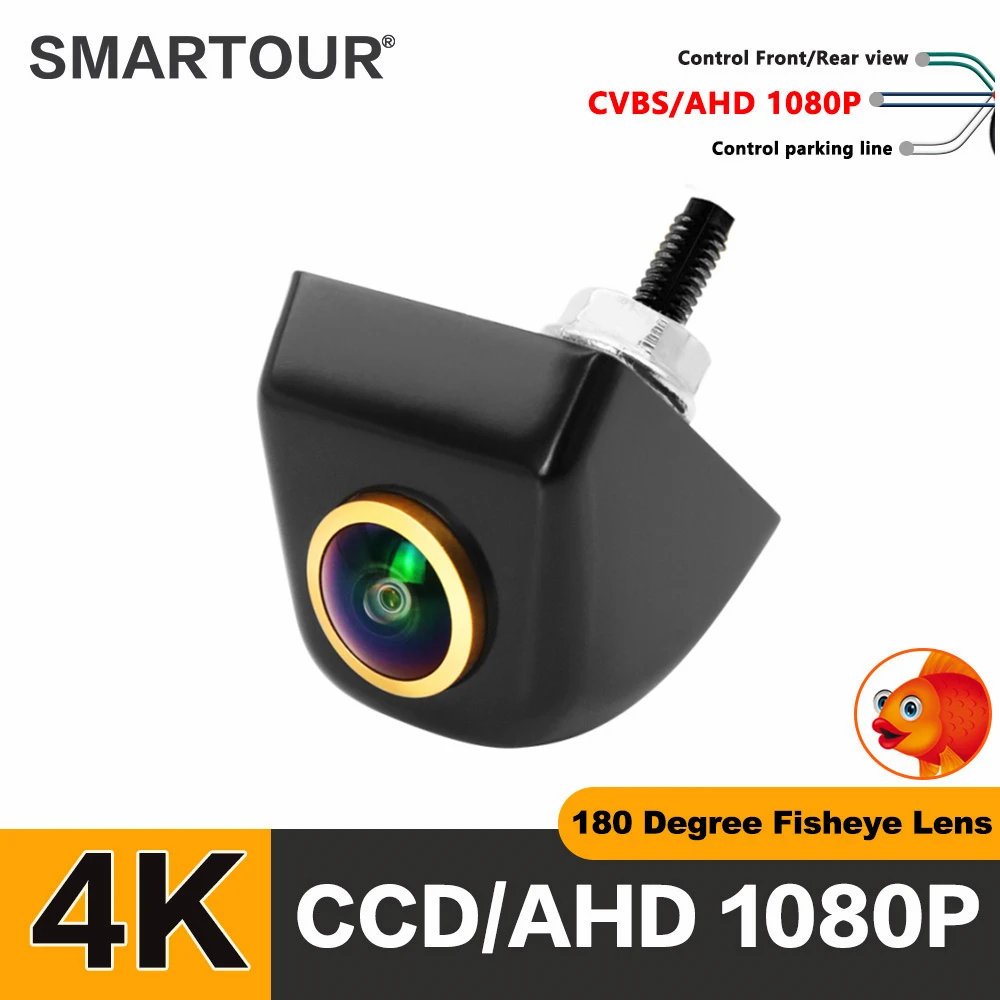 מצלמת רכב SMARTOUR AHD 1296*1080P עם עדשת עין דג 180 מעלות CCD, ראיית לילה Starlight, מצלמת רוורס קדמית/אחורית
