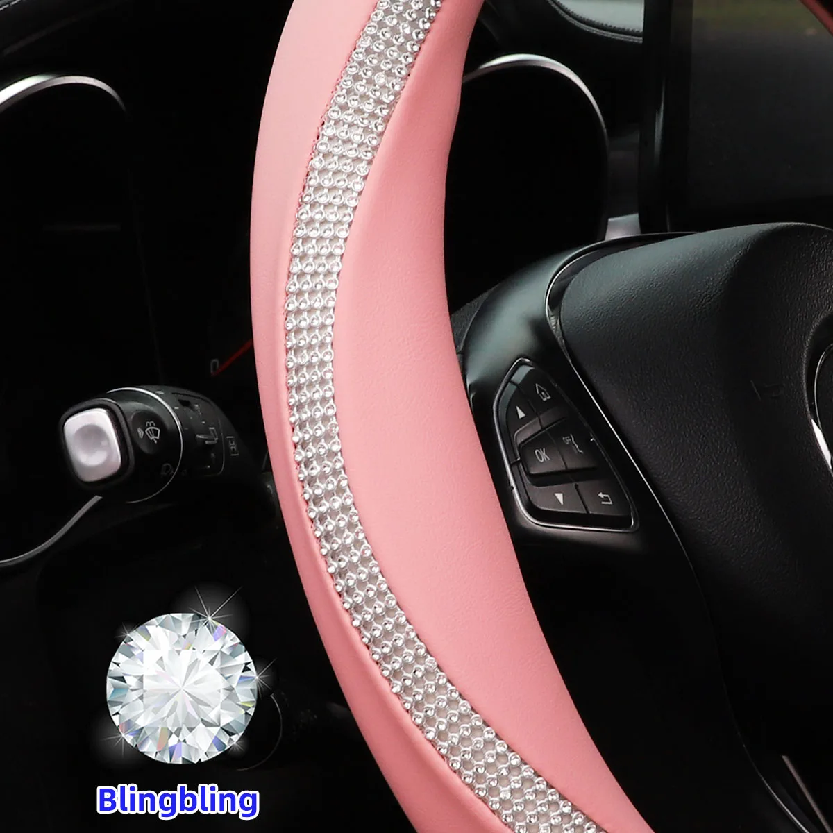 Ein mit Diamanten besetzter Lenkradbezug mit Innenring ist für 14,5 - 15-Zoll-Autozubehör geeignet. – Detail 5