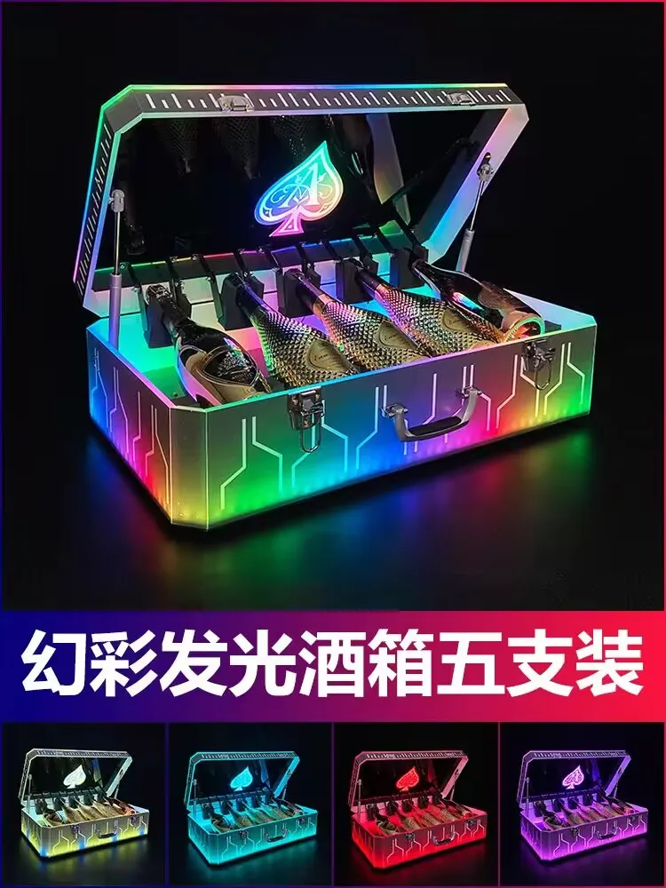 Rainbow Color LED Luminous Display Case Ace of Spade CHAMPAGNE SUITCASE Wine Bottle Carrier Box Glorifier Display For NighClub