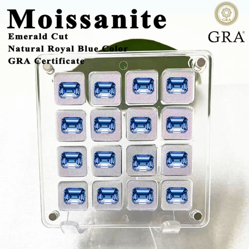 Emerald Cut Moissanite Stone Natural Royal Blue Color Charms Gemstone DIY Ring Necklace Earrings Main Materials with Certificate