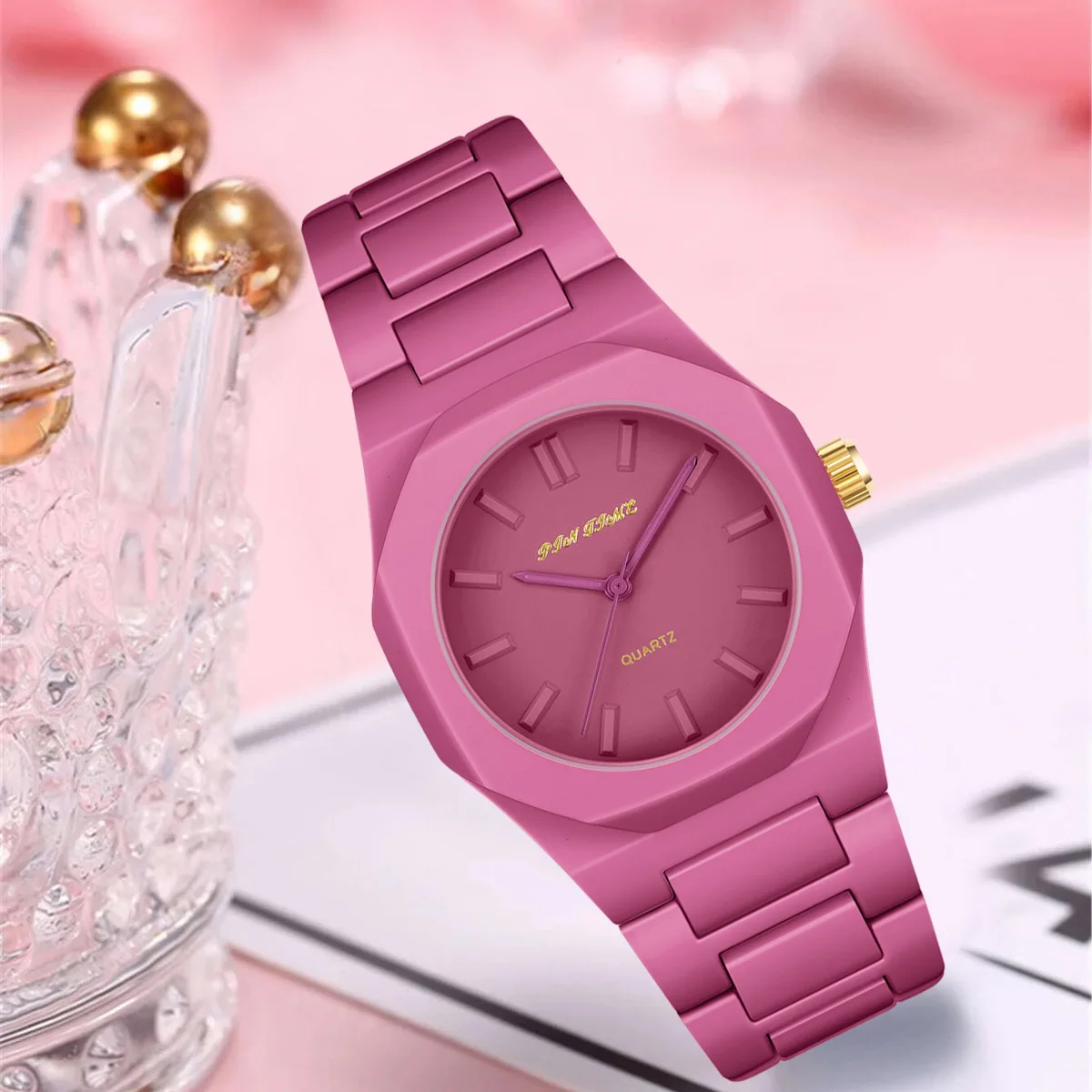 Niche Design Women Quartz Watch Rose Red Pink Purple Plastic Clock Ladies Luxury Wristwatch Simple Fashion Elegant Blue Reloj