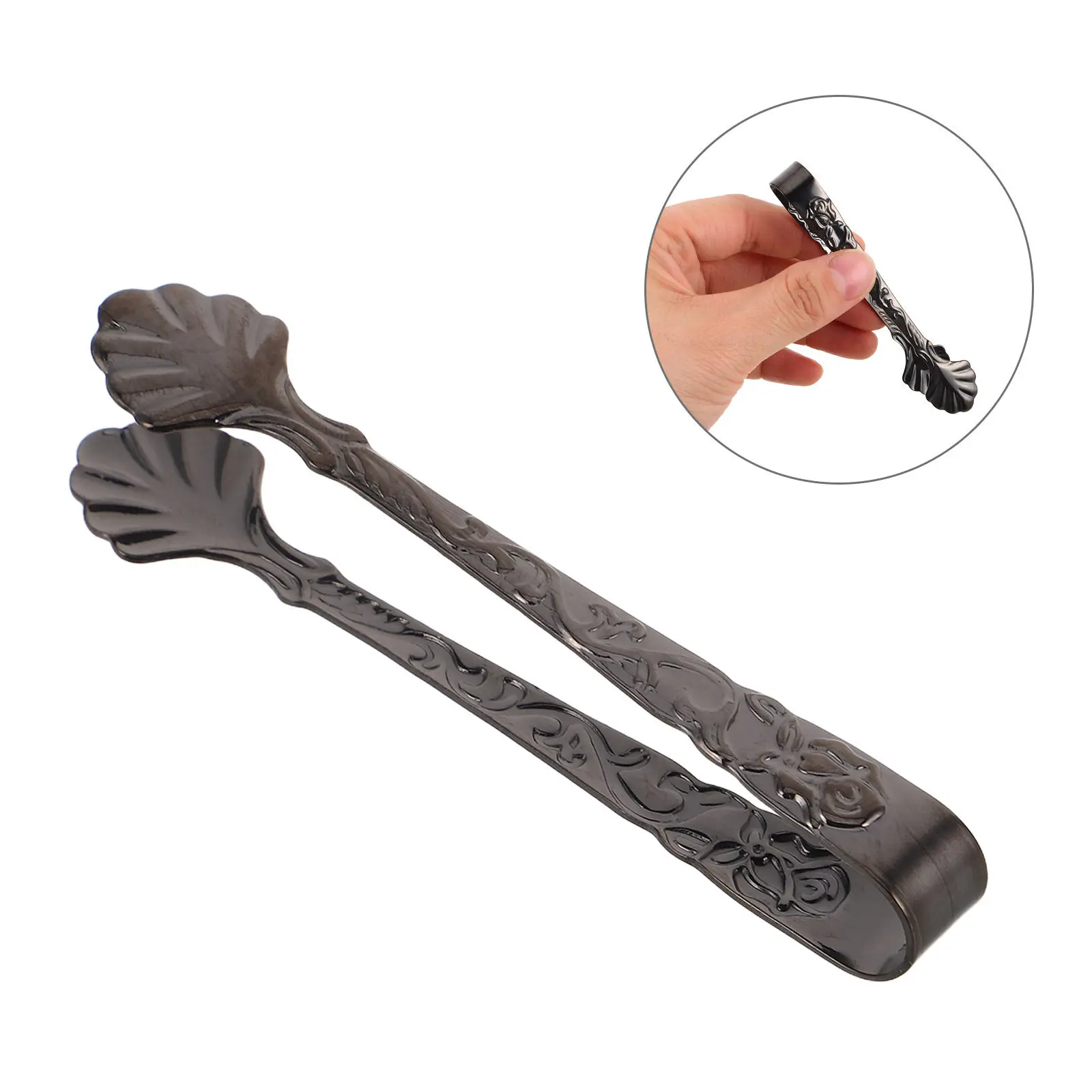 Stainless Steel Ice Tongs Mini Rose Embossed Sugar Cube Food Serving Tongs for Tea Coffee Bar Party