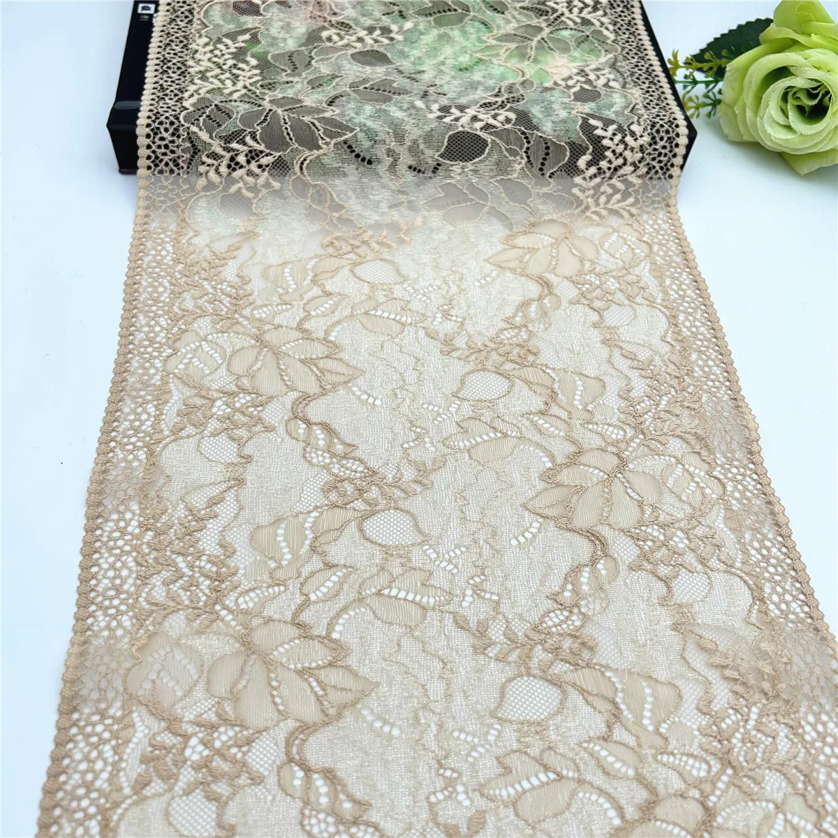 3y/Los Breite 23,60 cm Aprikose Schimmer elastische Stretch Spitze Trim Rock Saum Unterwäsche Nähen Handwerk DIY Bekleidung Stoffe Spitzen kleid – Detail 1