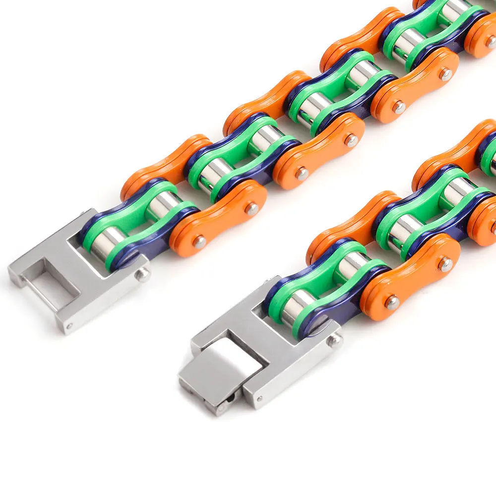 أساور برتقالية للرجال، أساور ربط سلسلة الدراجات النارية للرجال باللون الأزرق، مجوهرات زوجين ثقيلة من الفولاذ المقاوم للصدأ #5