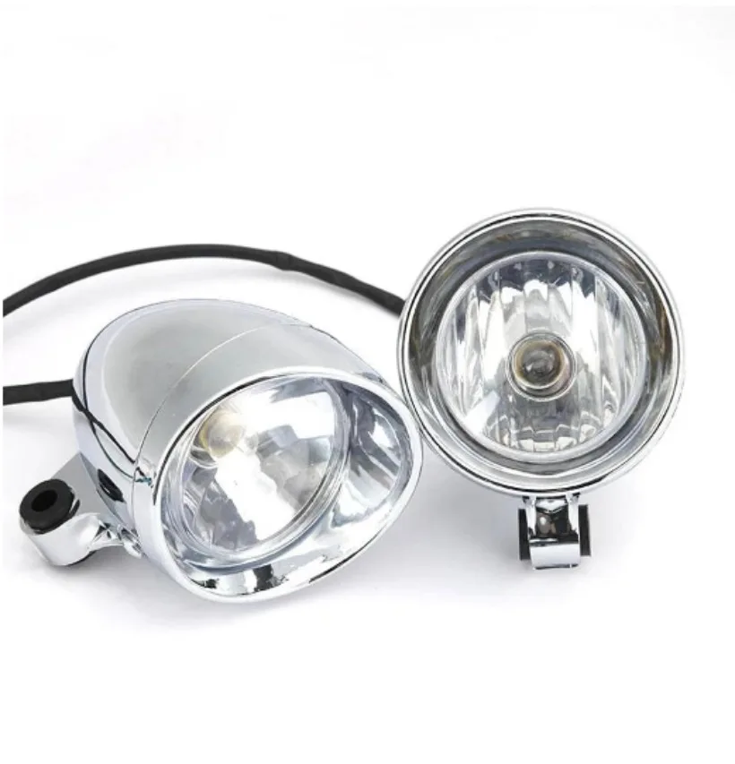 Chrome Motorcycle  Front Headlight Fog Light Lamp Forretro Motorcycle Modification 1SET