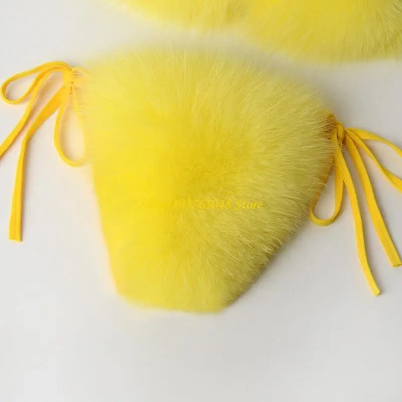 R53E Women Sexy 2pcs Faux Fur Set Halter Swimsuit Color Plush Clubwear