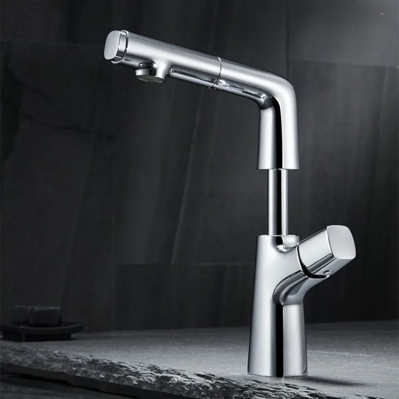 Home Use All Copper Lift and Pull Basin Faucet; Home Use Brushed Gold Bathroom Wash Basin Cold and Hot Basin Faucet.