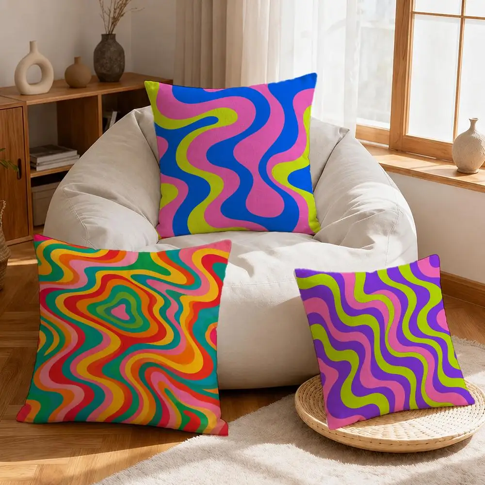Art Y2K Millennium Psychedelic Waves Cushion Cover Linen Anti-Mite Antibacterial Cushion Cover Invisible Zipper Sofa Decor
