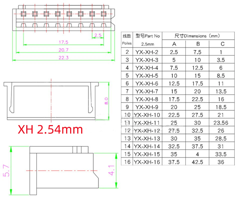 5Sets JST1.25 ZH1.5 PH2.0 XH2.54 Connector Female Male 2/3/4/5/6/7