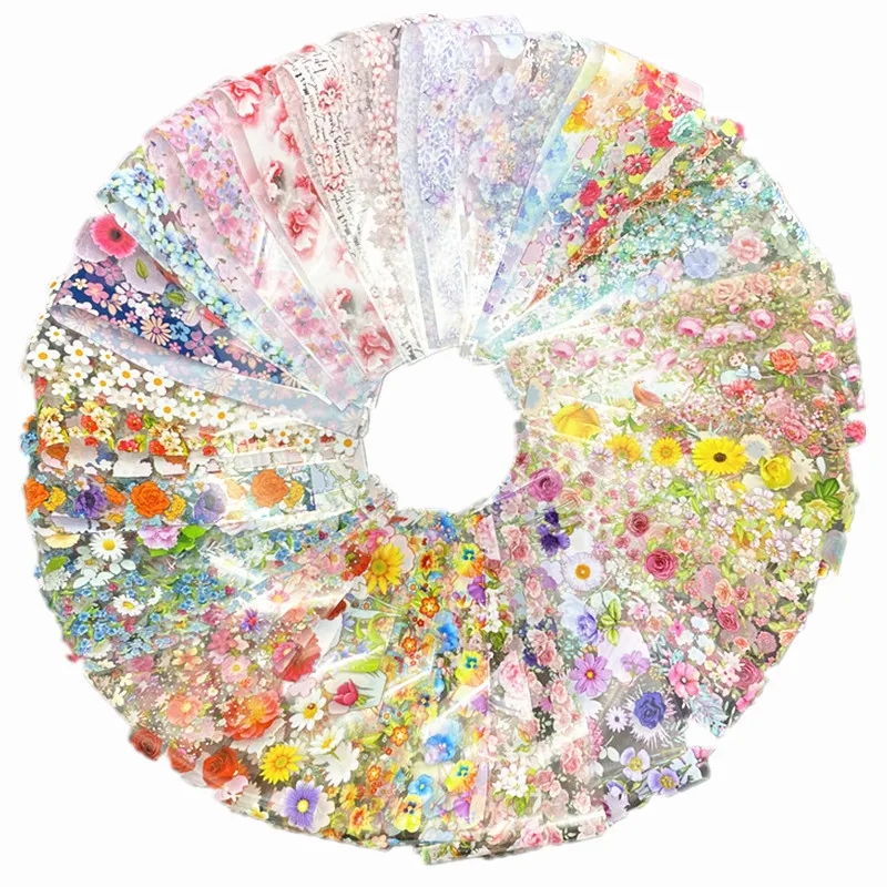 20/30/50 Sheets Flower Nail Foils for Nails Floral Transfer Paper Butterfly Stickers Non-Adhesive Wraps Set Nail Art Decorations