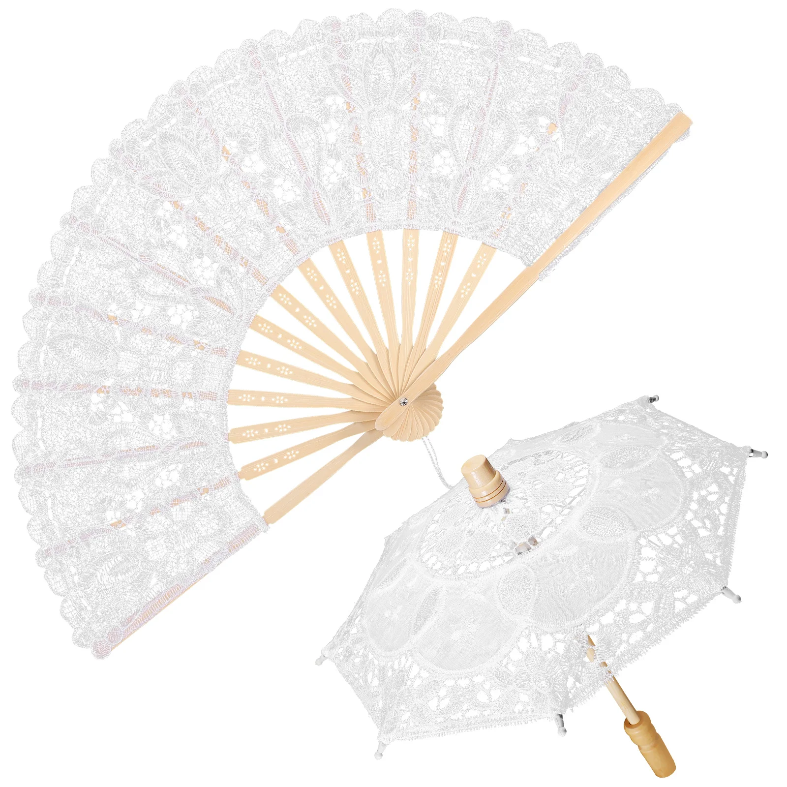 

1 set 1 Set Lace Wedding Umbrella Lightweight Bridal Fan Photography Prop Vintage Decor Large White Parasol Tea Party Accessory