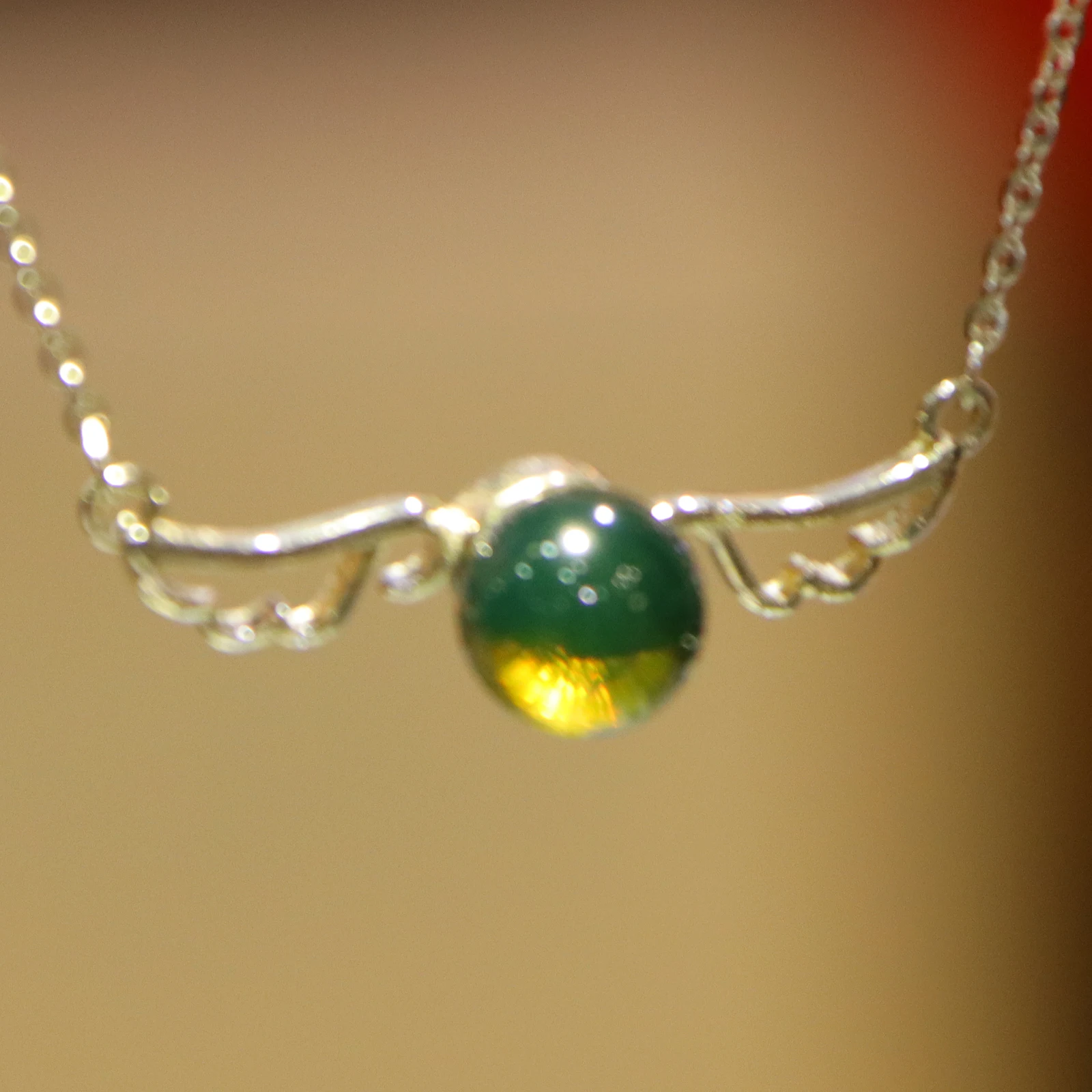 

Silver Wings Pendant with Natural Mexican Blue Amber 8mm Amber Bead and Sterling Silver Chain
