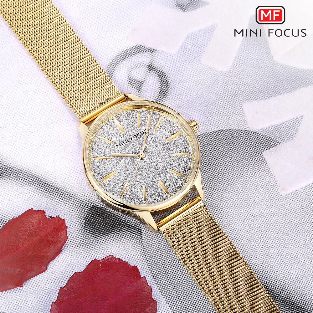 Latest MINI FOCUS MF0044L Simple Luxury Women Watch Rose Gold Milanese Mesh Steel Band Waterproof Japan Movement Quartz Watches