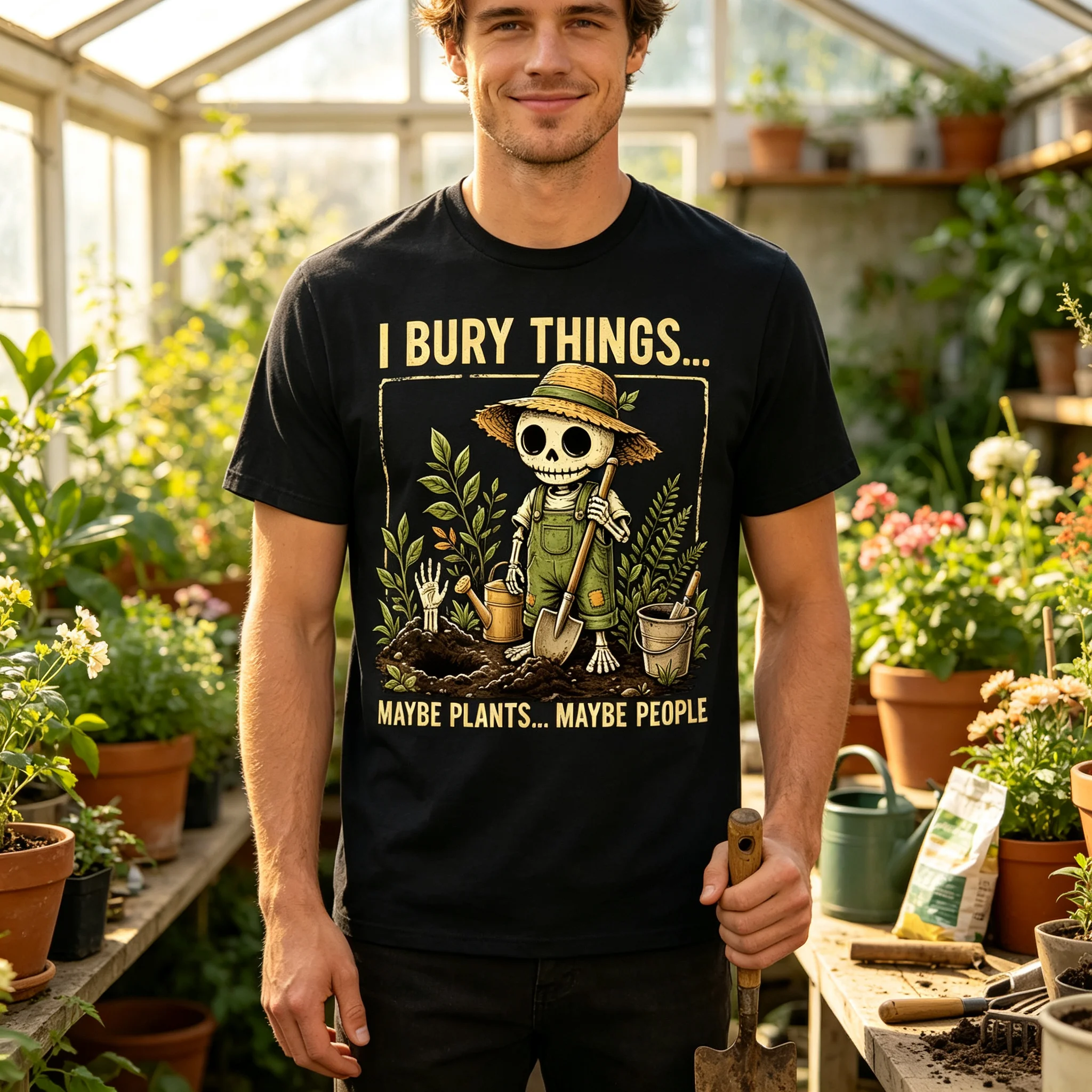 Mens Casual Vintage O-neck Tshirt Funny Skeleton Gardening Slogan Print Short Sleeve Loose Daily Outdoor Garden Tops