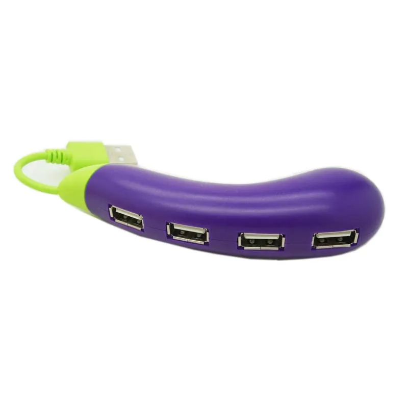 Mini Cute Eggplant USB2.0 One in Four Hub 4 Port USB 2.0 HUB for Laptop PC Accessories