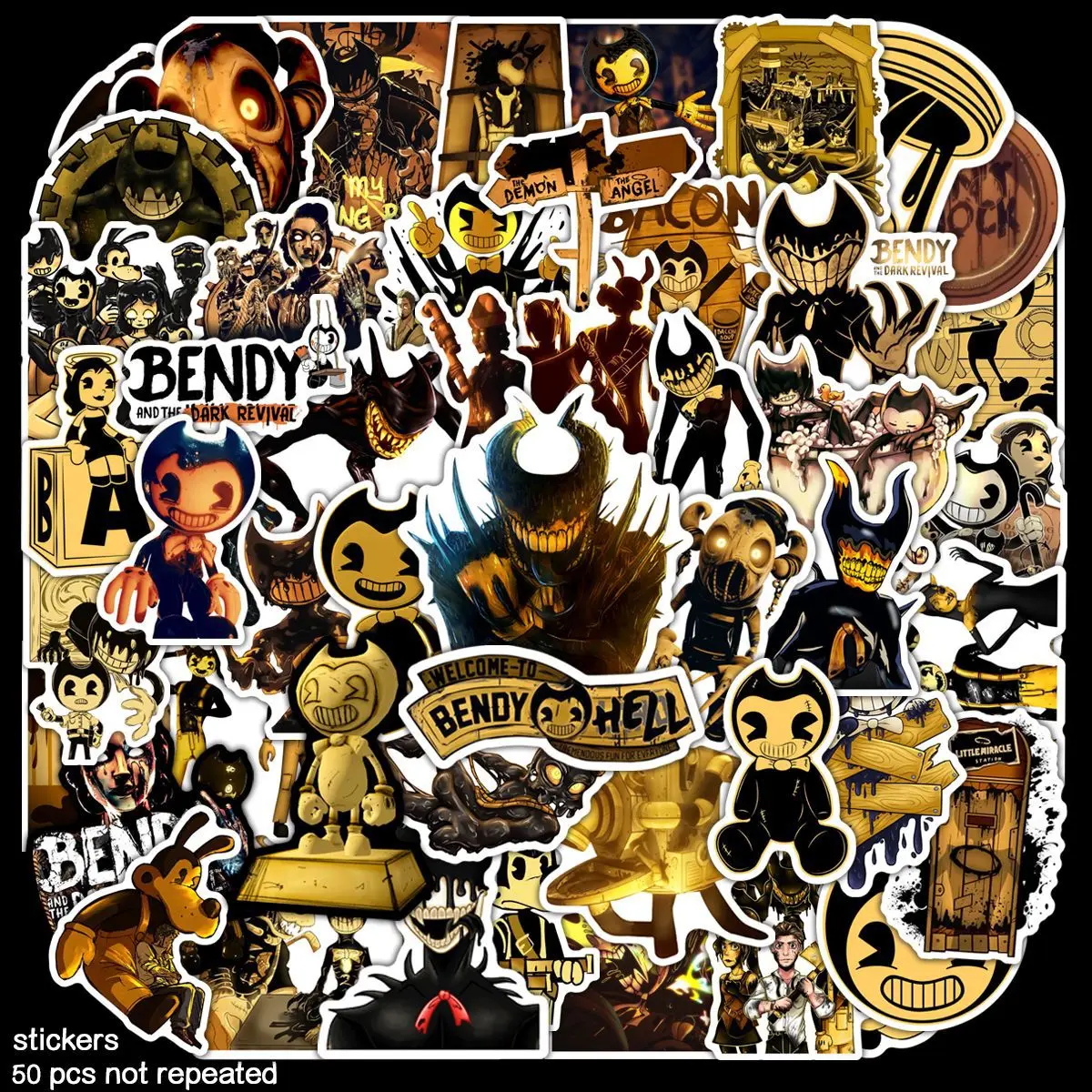 50Pcs Game Bendy and The Dark Revival Stickers Graffiti for Laptop Skateboard Luggage Phone Sticker Waterproof Kids Toys Gift