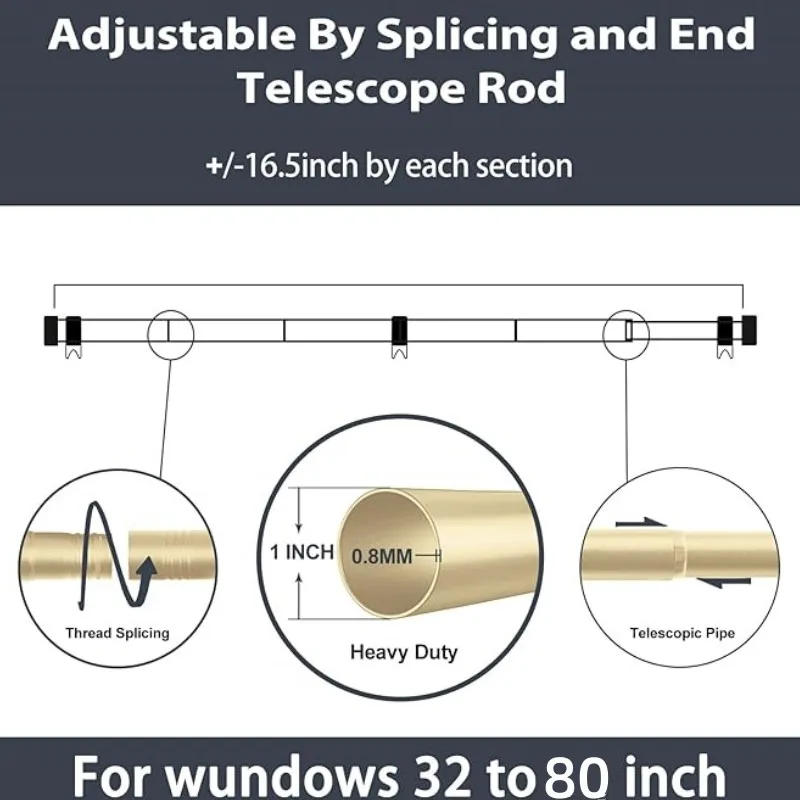 Imagem -04 - Extensível Ouro Cortina Rod Conjunto com End Cap Pólo de Cortina Ajustável Modernos Hastes Simples 32 a 79 Polegada