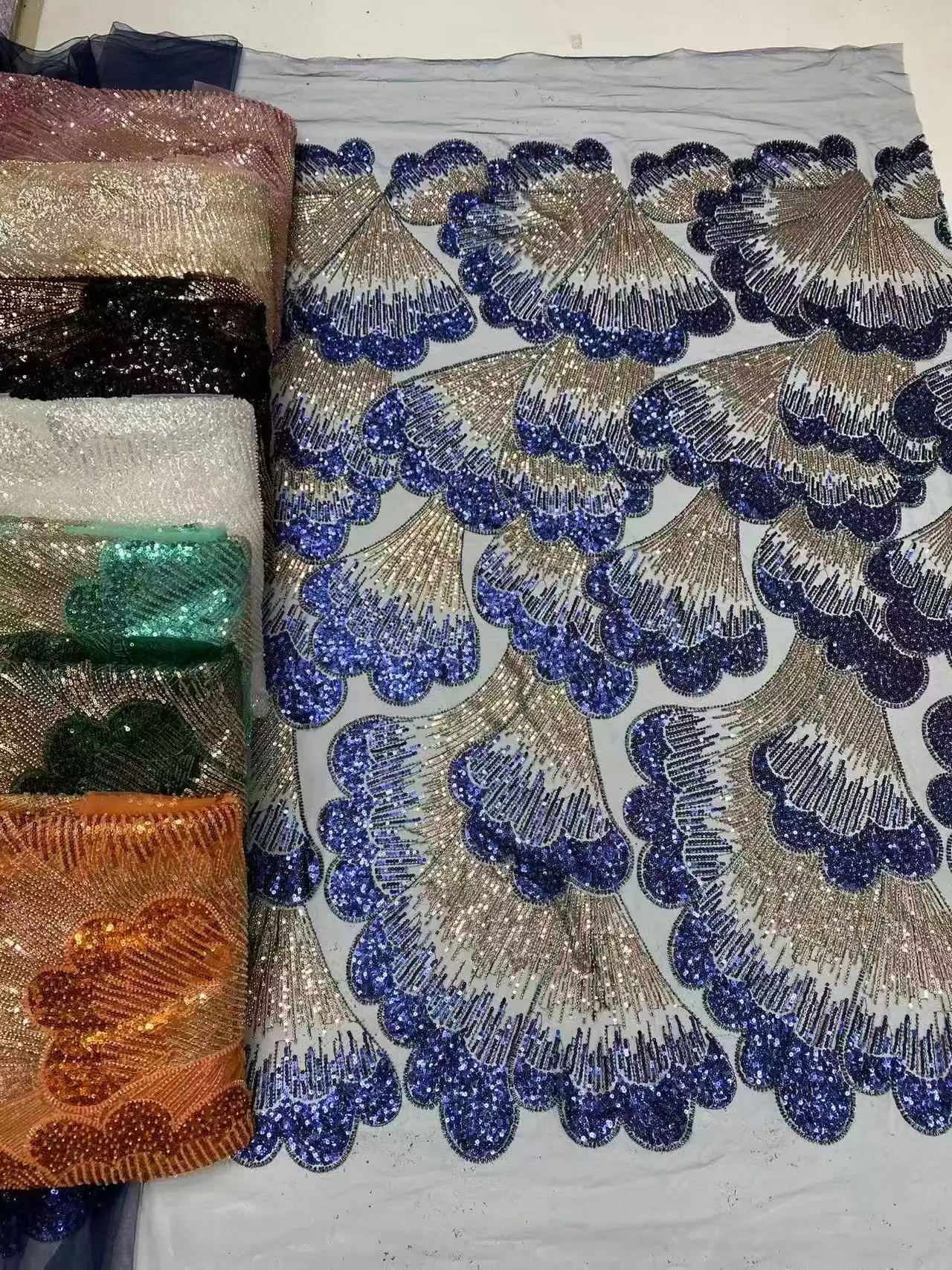 

2025African Nigerian French Guipure Tulle Lace Fabric 3DSequins Beaded Embroidery for Luxury Wedding Party Evening Dresses 5Yard