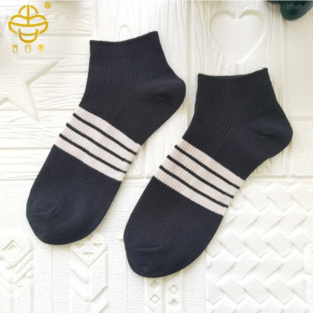 Elastic Patchwork Ankle Tube Socks Breathable Thin Striped Short Socks Sports Wear Anti-slip Men's Cotton Socks Boy