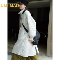 UMI MAO Winter New Plus Velvet Vertical Collar Cotton-padded Jacket Zipper Loose Show Thin Windproof Warm Long Coat Female