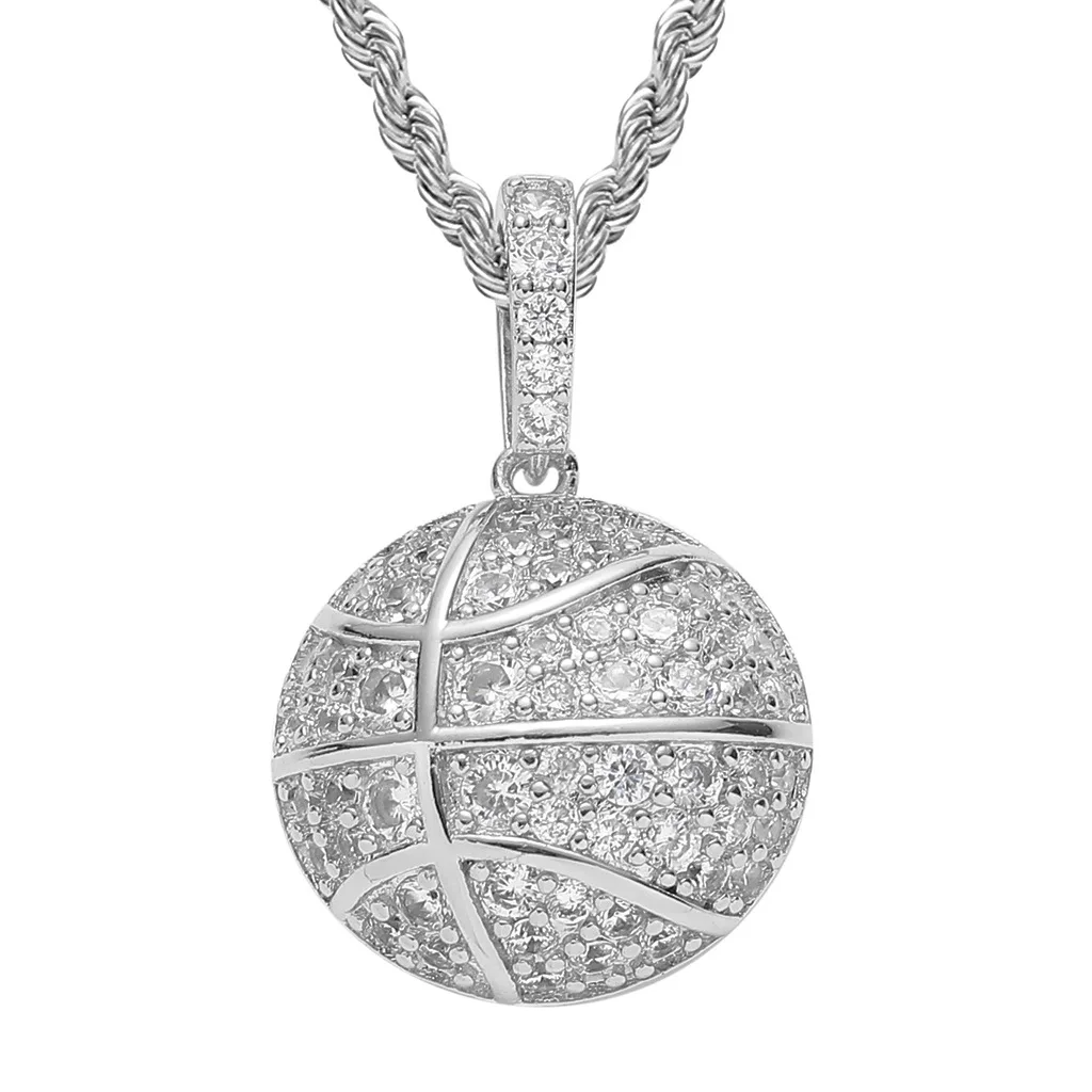 Basketball Pendant Inlaid with Zircon, Men's and Women's Necklace, Collarbone Chain Accessory