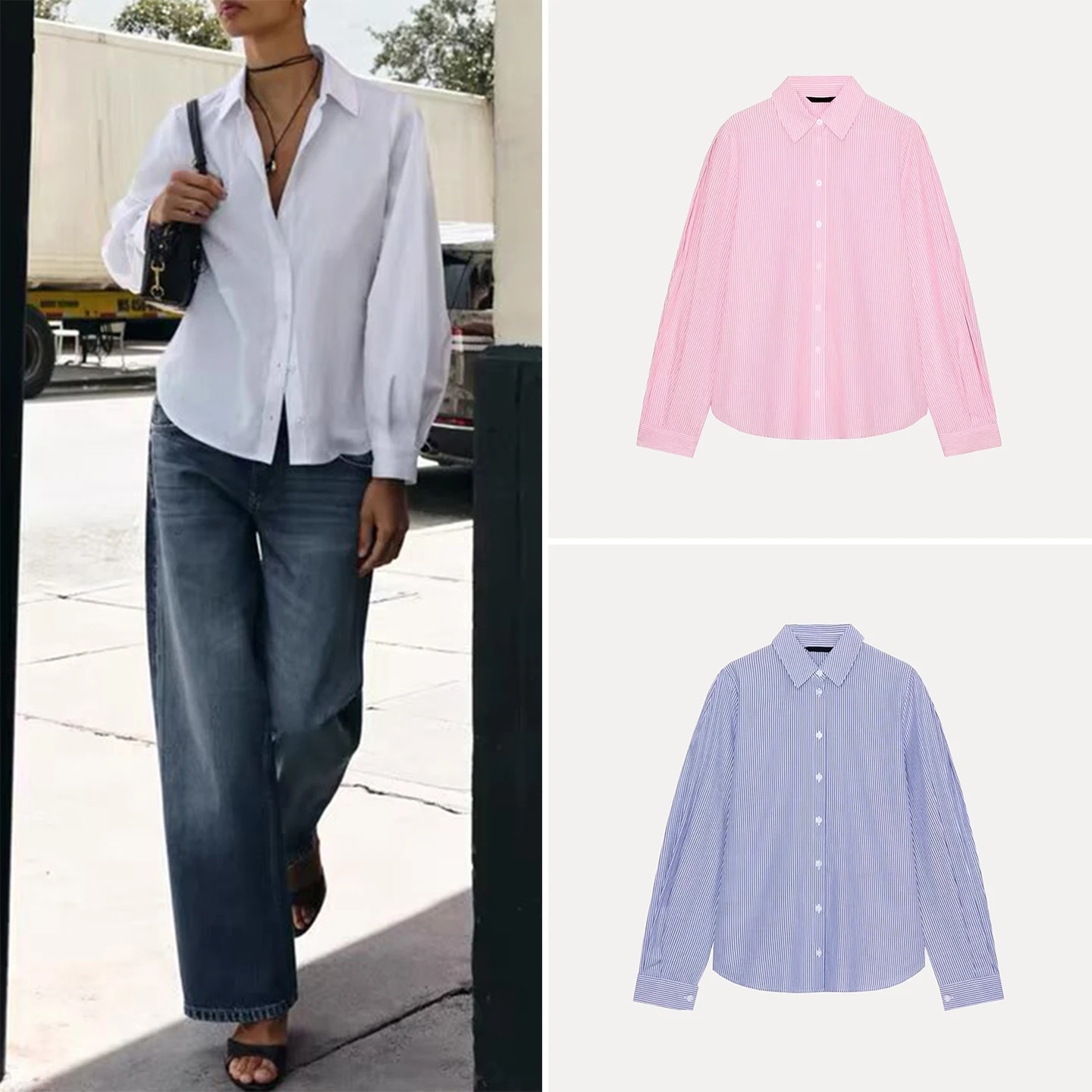 

Fashionable Striped Long Sleeve Collared Shirt for Women Spring 2026 Personality Quality European Style Shirt ZADATA Brand