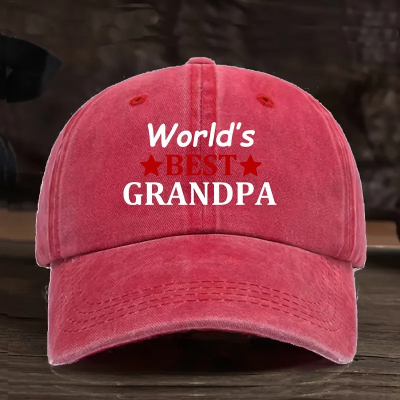 World's Best Grandpa Baseball Cap - Funny Grandfather Gift, Dark Gray/Red Text Vintage Hat - Soft Breathable Fabric for Birthday