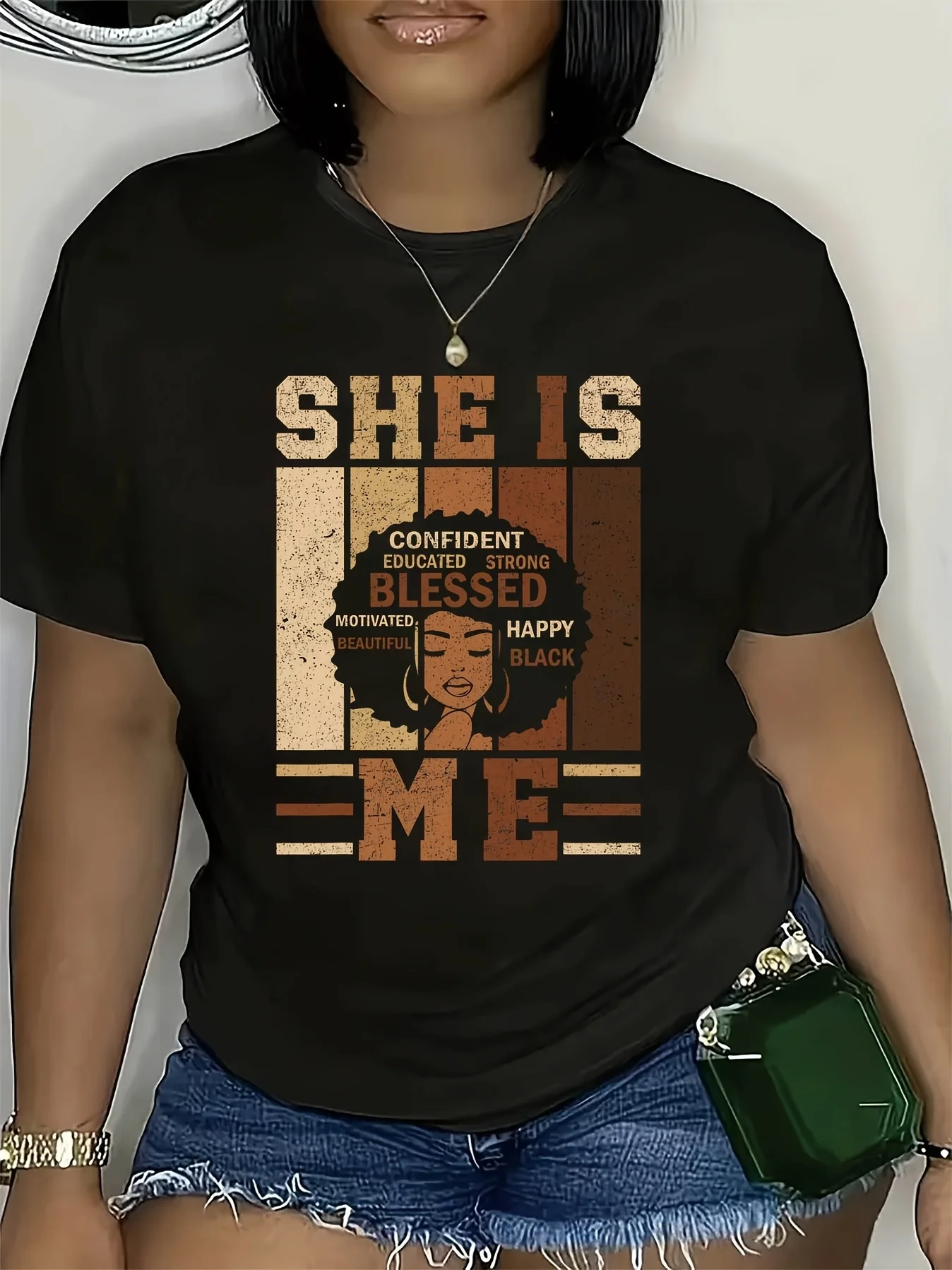 Women's June Liberation Month T-Shirt, Casual Round Neck Short Sleeve All-Season Top, Printed, Machine Washable