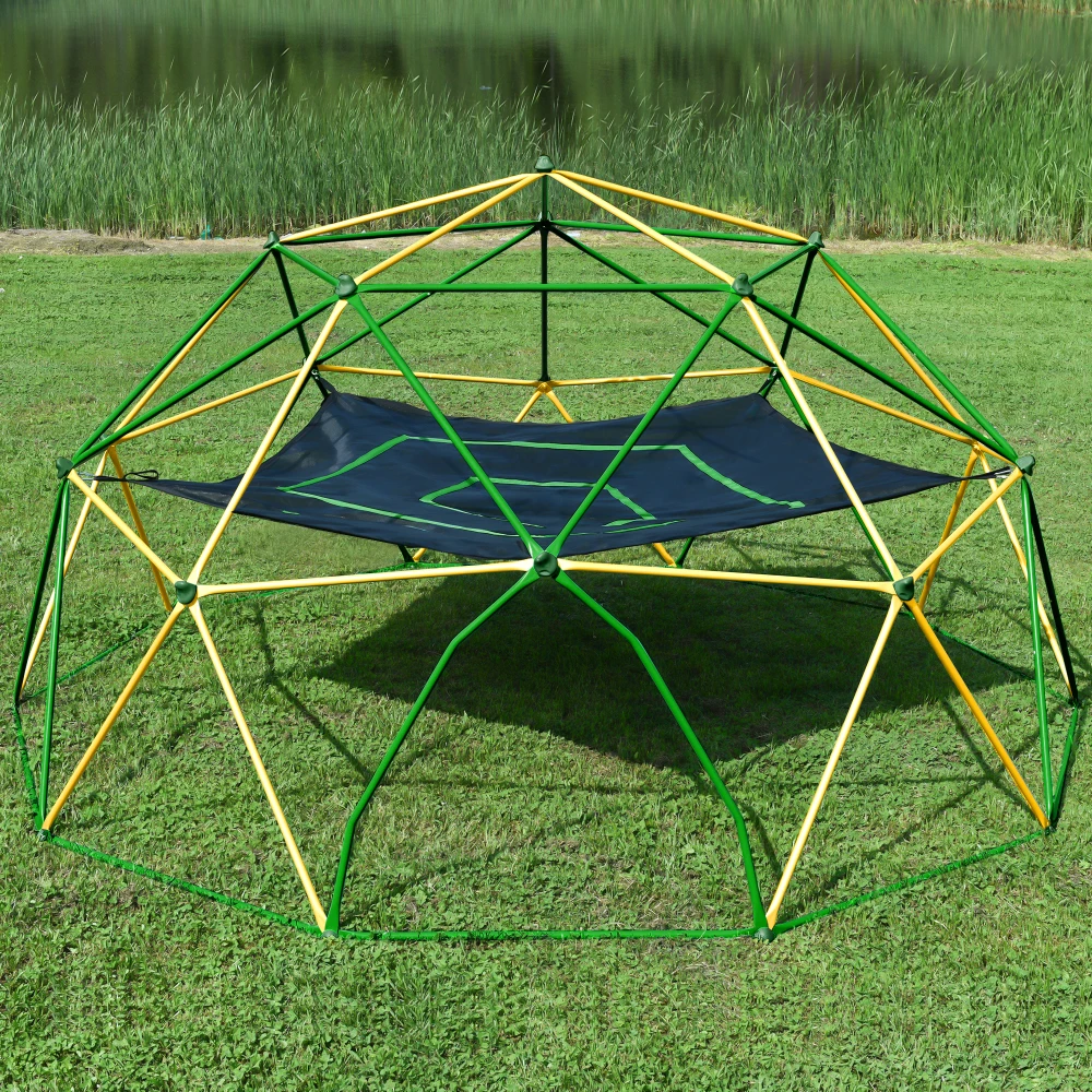 Centro giochi con scalatore a cupola geometrica da 12 piedi, torre a cupola da arrampicata per bambini con amaca, acciaio resistente alla ruggine e ai raggi UV che supporta 1000 libbre