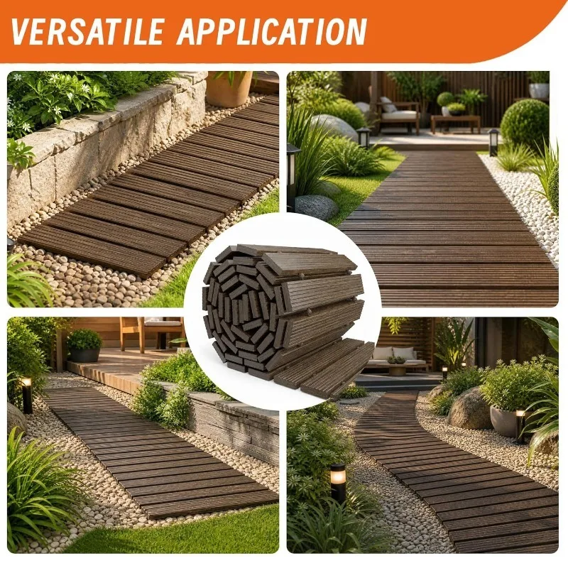 Cedar Wood Garden Aisle Runner Outdoor Non Slip Pathway Planks Weatherproof Roll Out Floor for Wedding Party Backyard Lawn