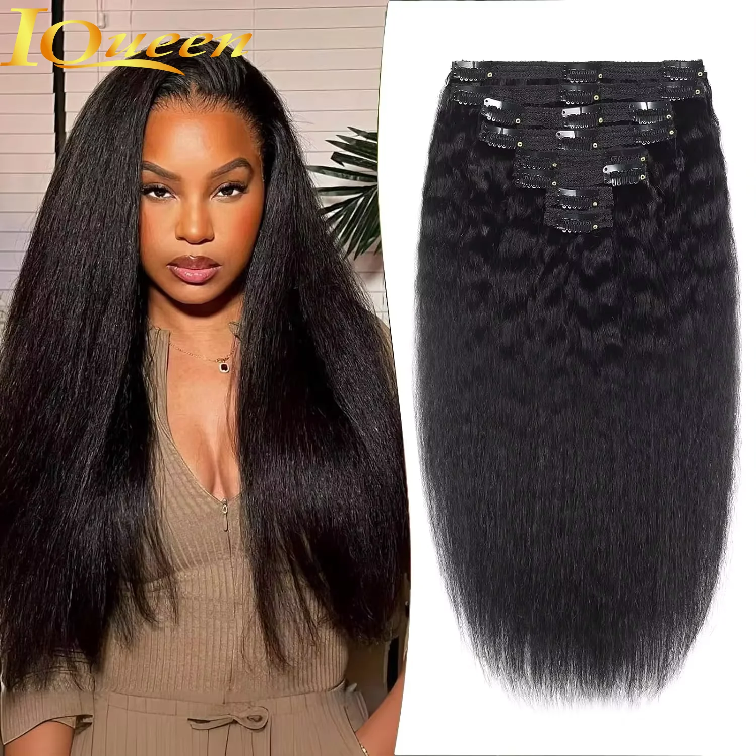 

Kinky Straight Clip in Human Hair Extensions For Black Women 120g 10Pcs/Set Natural Black Full Head Kinky Human Hair Extensions