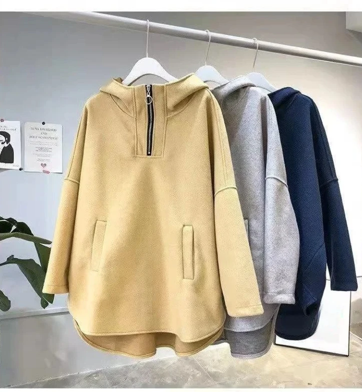 Engrossado velo com capuz zíper moletom feminino manga longa moda outerwear outono inverno nova chegada